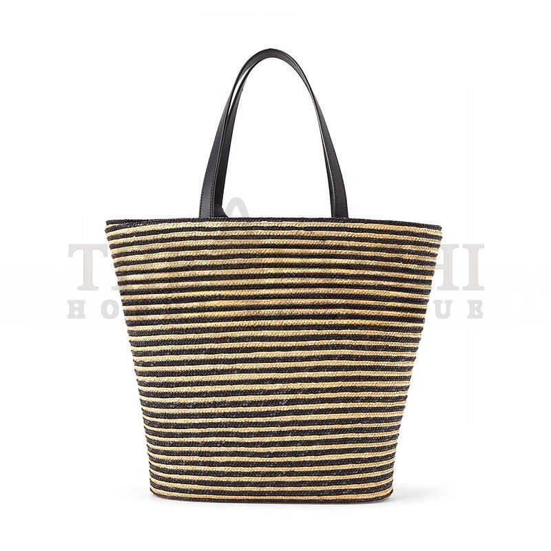 Y51 Sa1nt Lau*nt STRIPED TOTE IN RAFFIA AND LEATHER 600308 (30*28*15cm) Master Quality